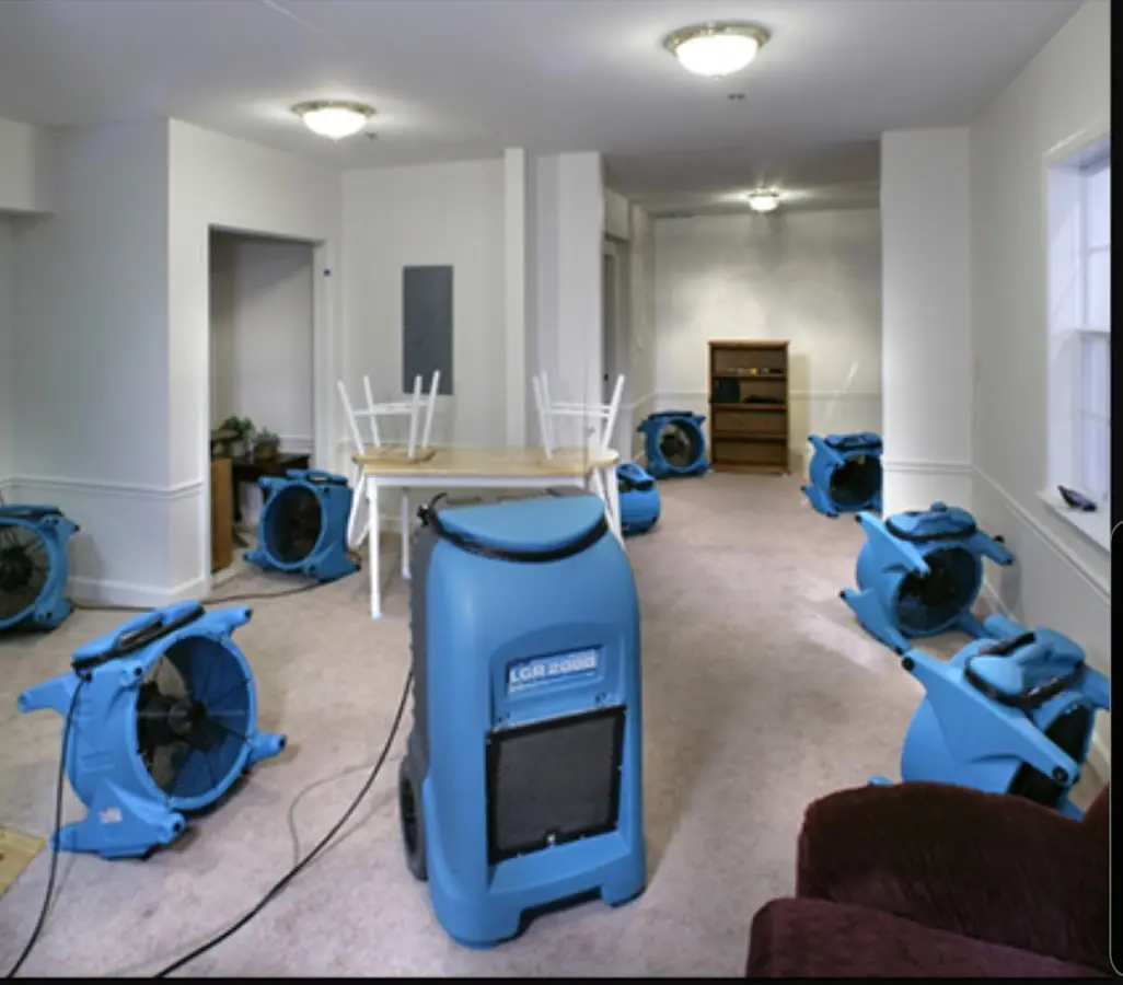 Air movers and dehumidifier setup for Water Damage Restoration in New Garden